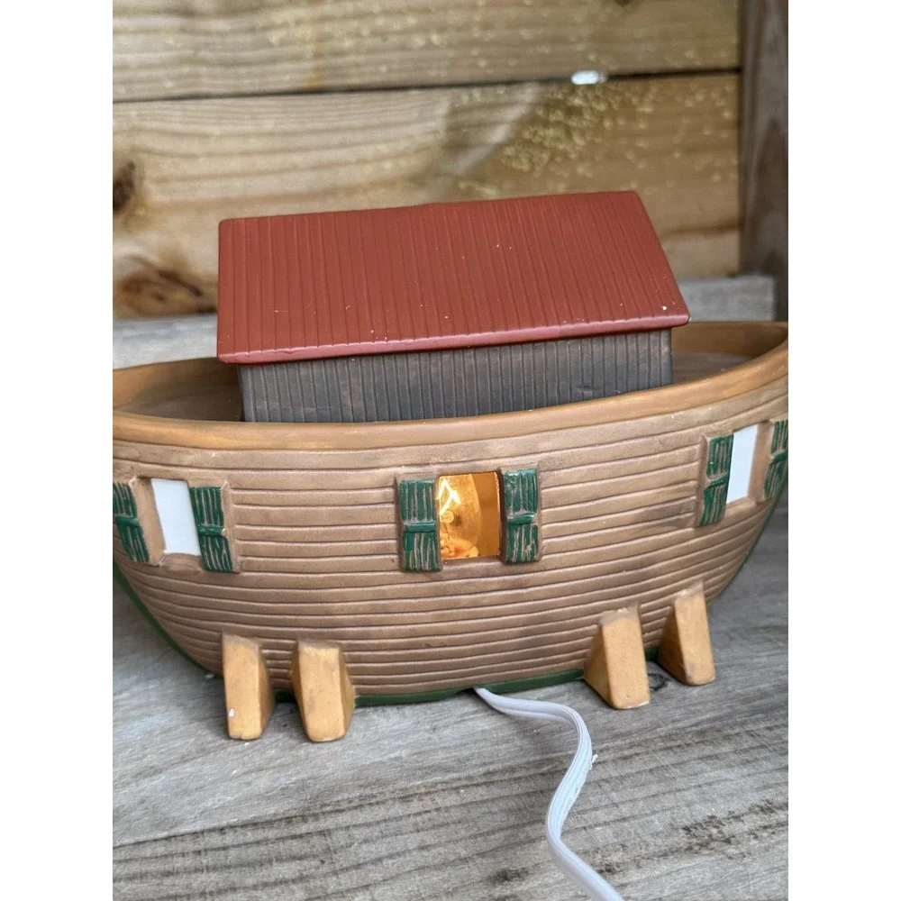 VNTG Caffco Ceramic NINE Piece Noah's Ark‎ Table Lamp Night Light With Animals